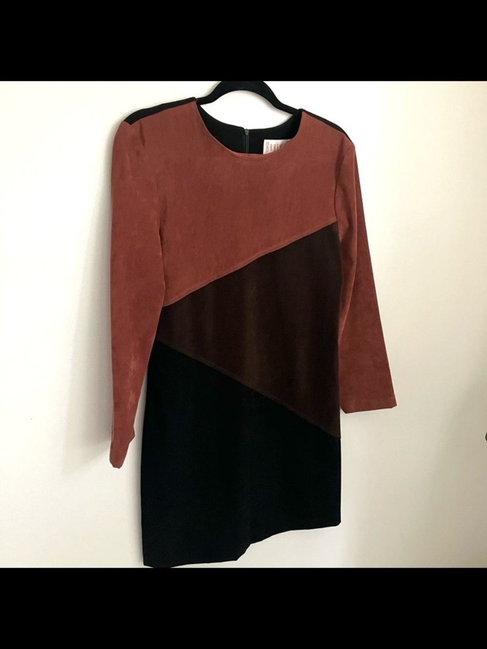 Vintage Faux Suede Color Block Dress